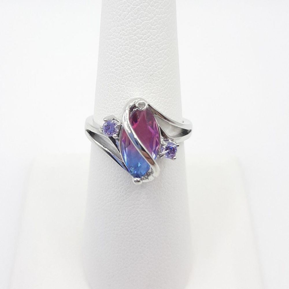 Marquise Rainbow Tourmaline Twist Ring Purple Pink Blue - Picture 3 of 4